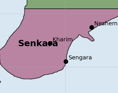 Mapa regional de Senkara — recorte do mapa político canônico de Calimera.