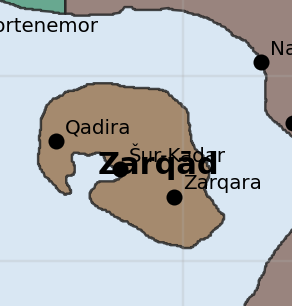 Mapa regional de Zarqād — recorte do mapa político canônico de Calimera.